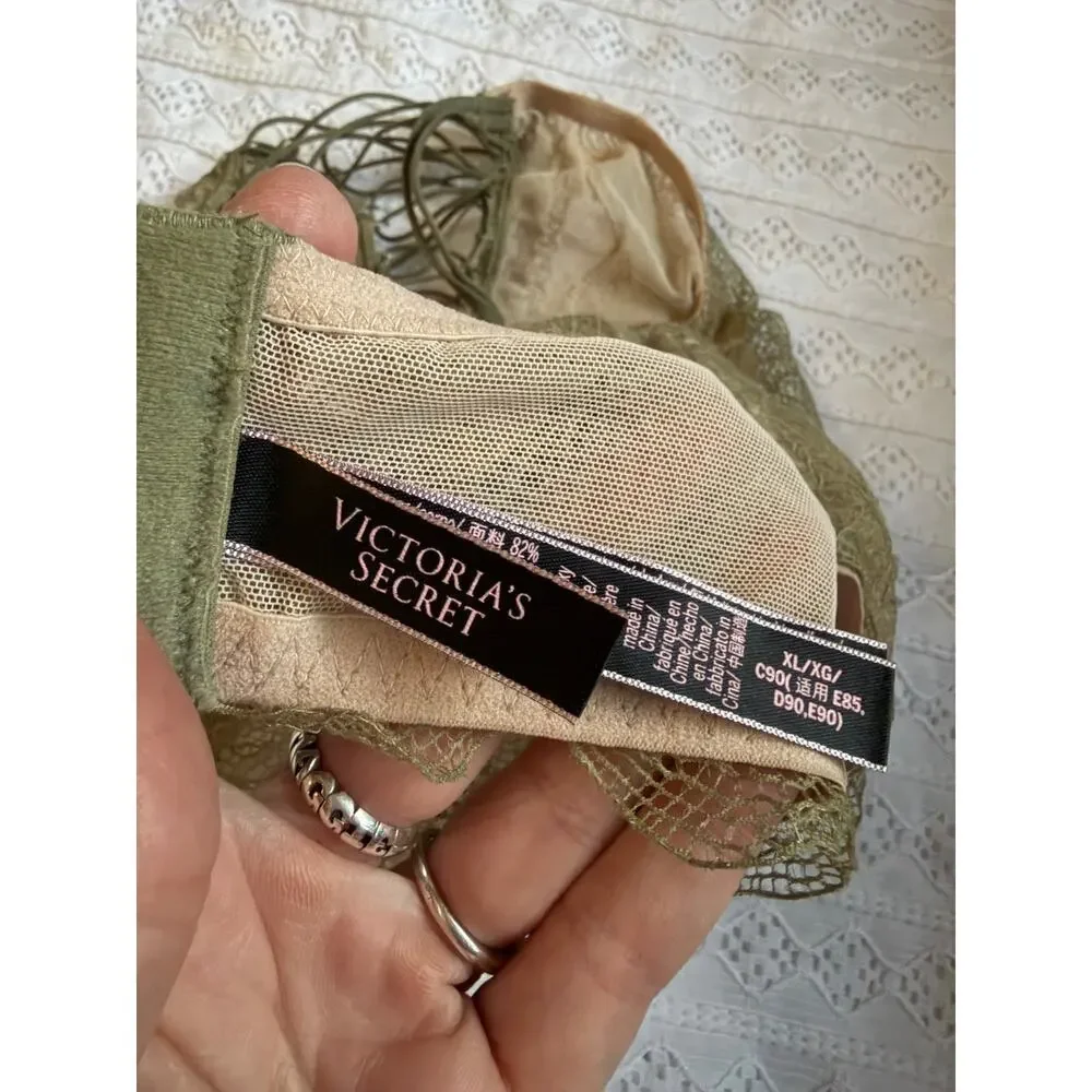 Victoria's Secret Olive Green Lace Bralette Strappy Back XL Wireless Bralette